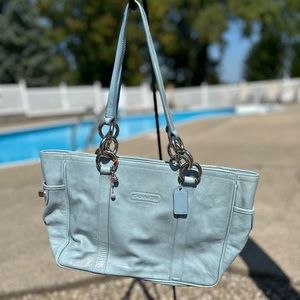 Blue leather coach purse